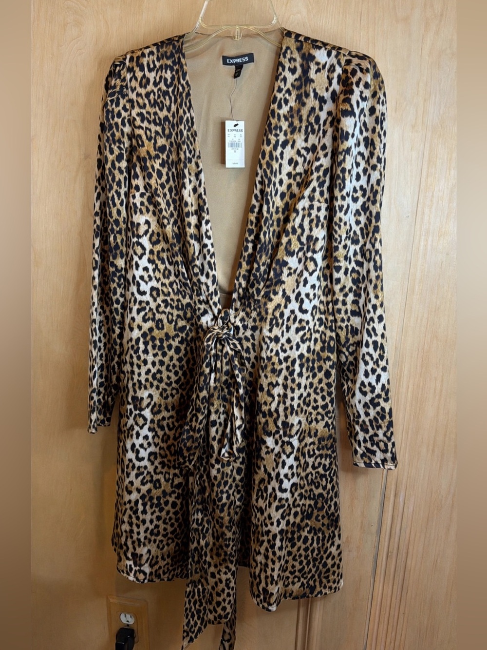 Express Leopard Print Tie Dress Brown/Black/Cream XS